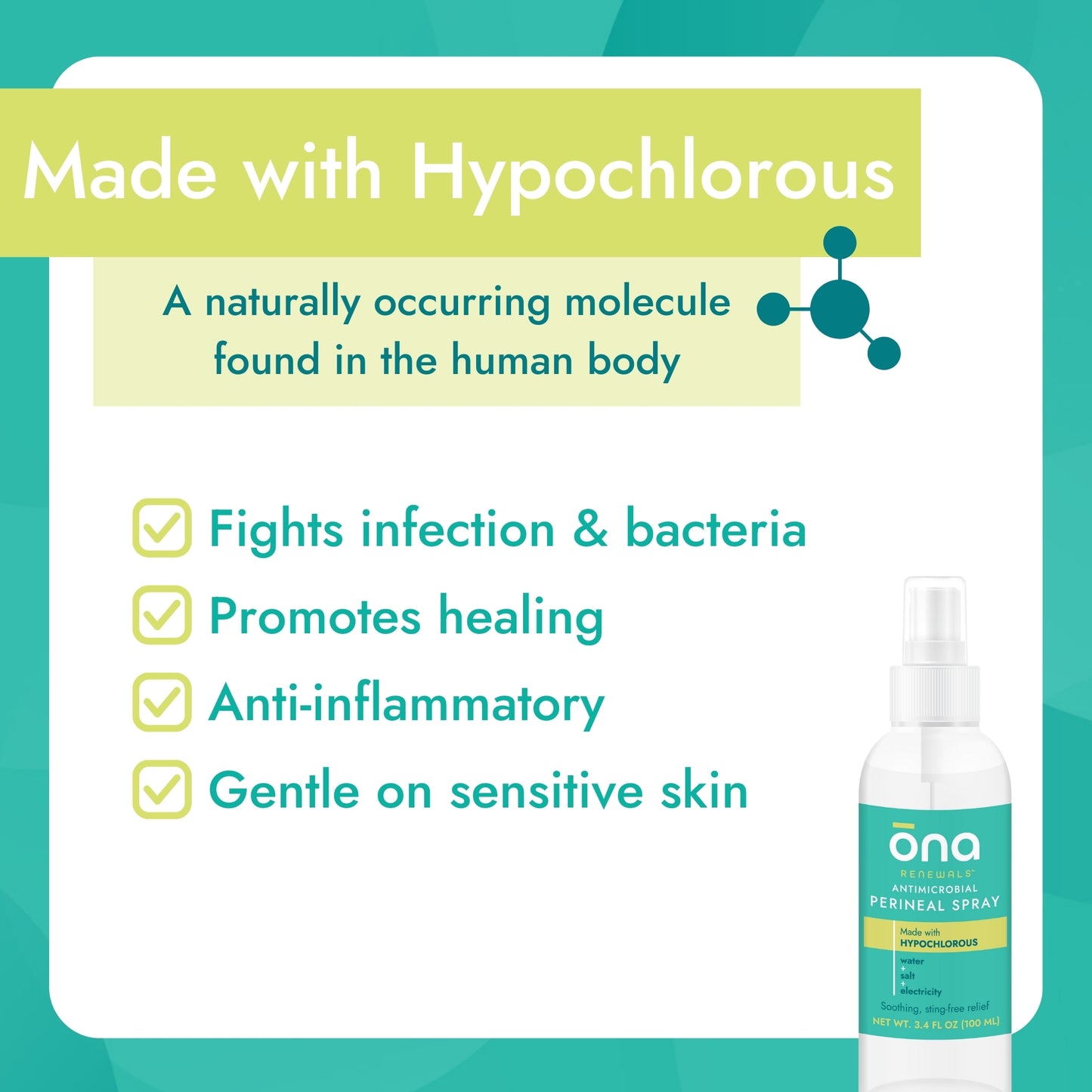 Ona Perineal Postpartum Recovery Spray, Made with Hypochlorous, 3.4 oz. (Case of 12)