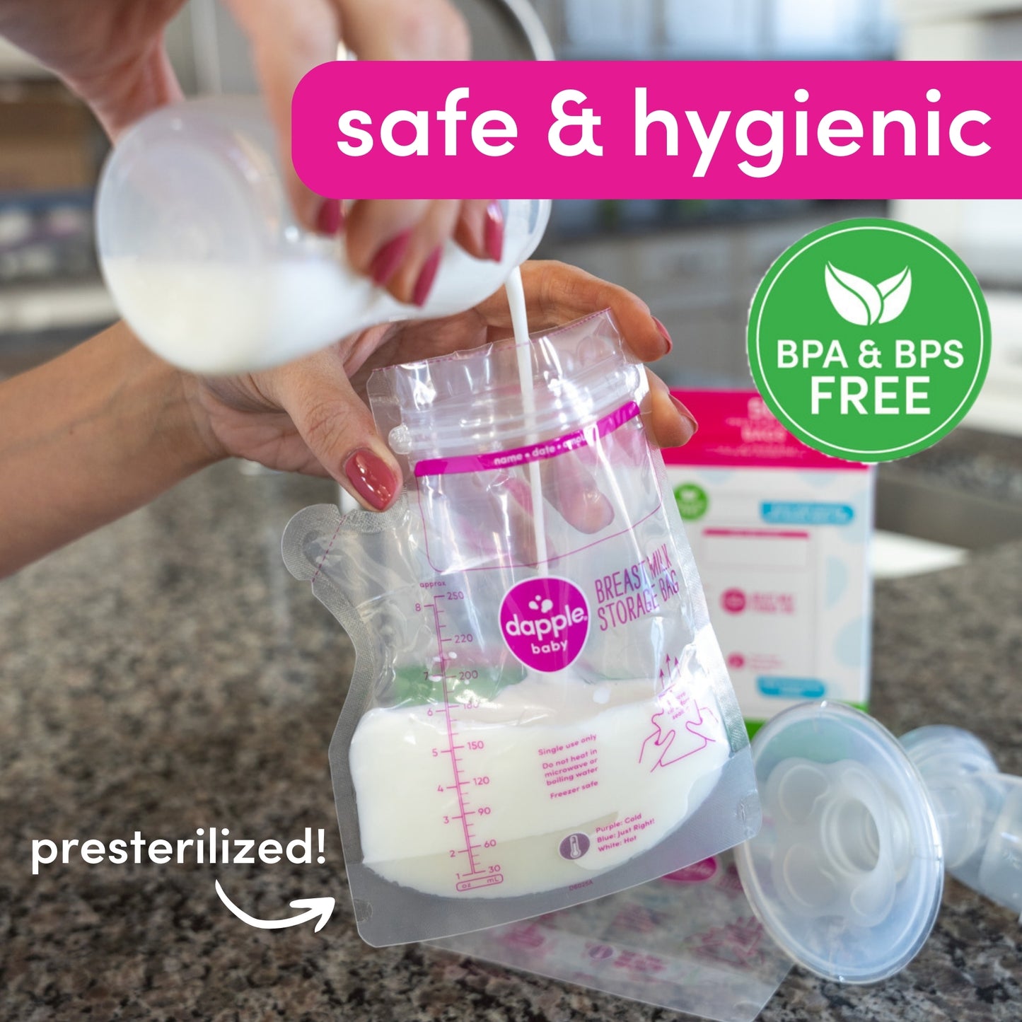 Dapple Baby Breast Milk Storage Easy Pour Bags, 100ct (Case of 8)